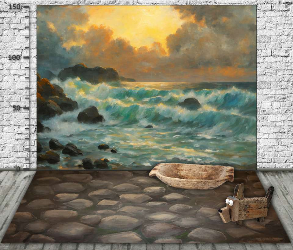 Backdrop "Waves crashing against the stones"