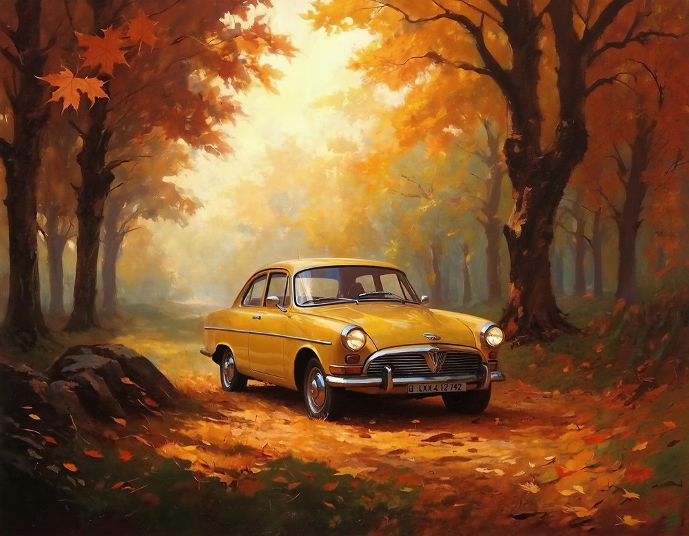 Backdrop "Retro car autumn park"