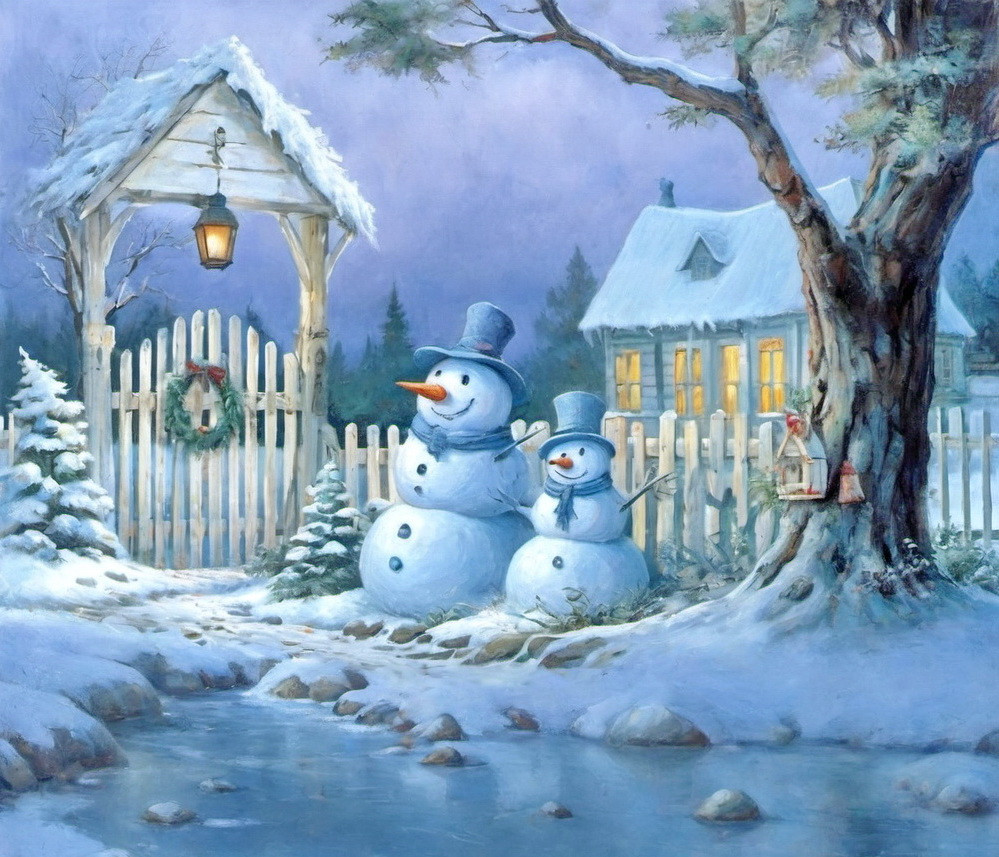 Backdrop "Snowmen at a fence"