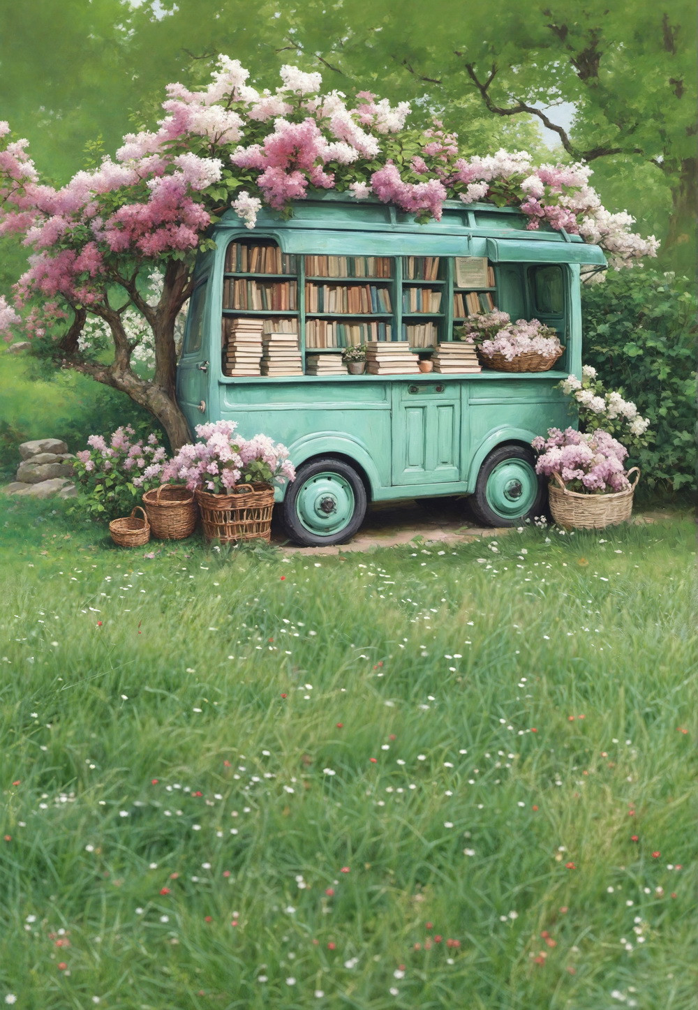 Combined backdrop "Spring book van"