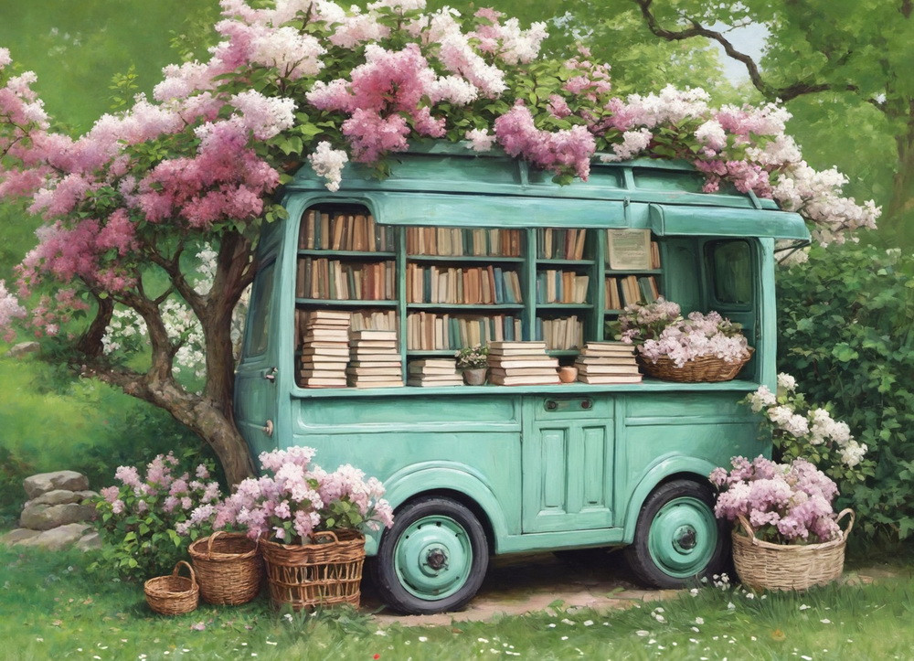 Backdrop "Spring book van"