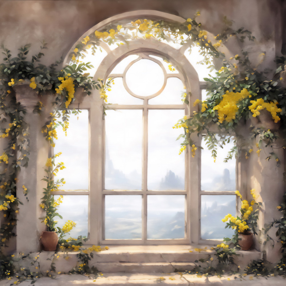 Backdrop "Antique window with mimosas"