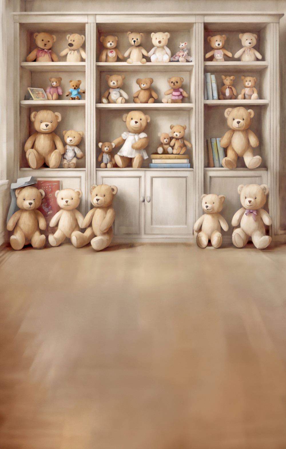 Combined backdrop "Shelves with teddybears"