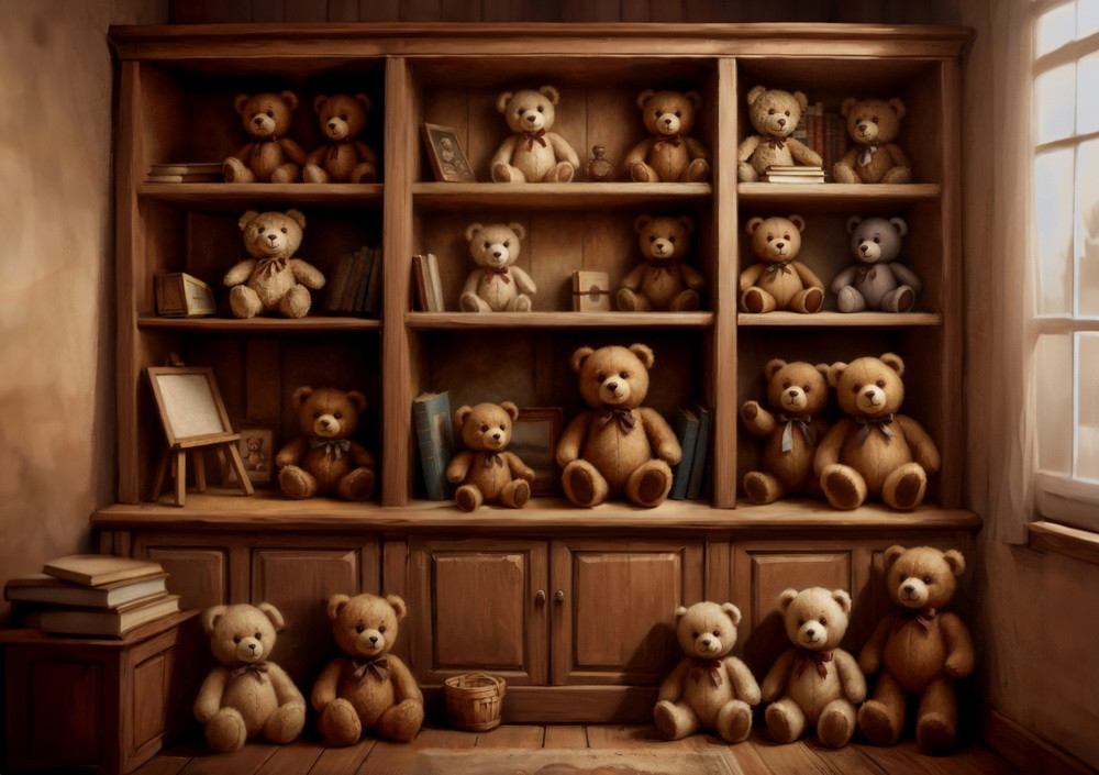 Backdrop "Shelves with teddybears dark 2.0"