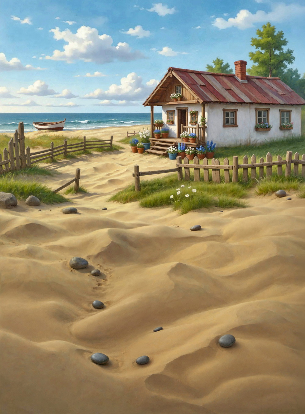 Combined backdrop "A hut by the sea"