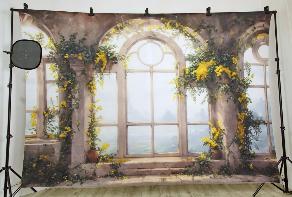 Backdrop "Antique window with mimosas"