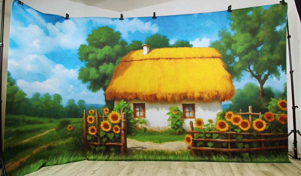 Backdrop "Hut and sunflowers"